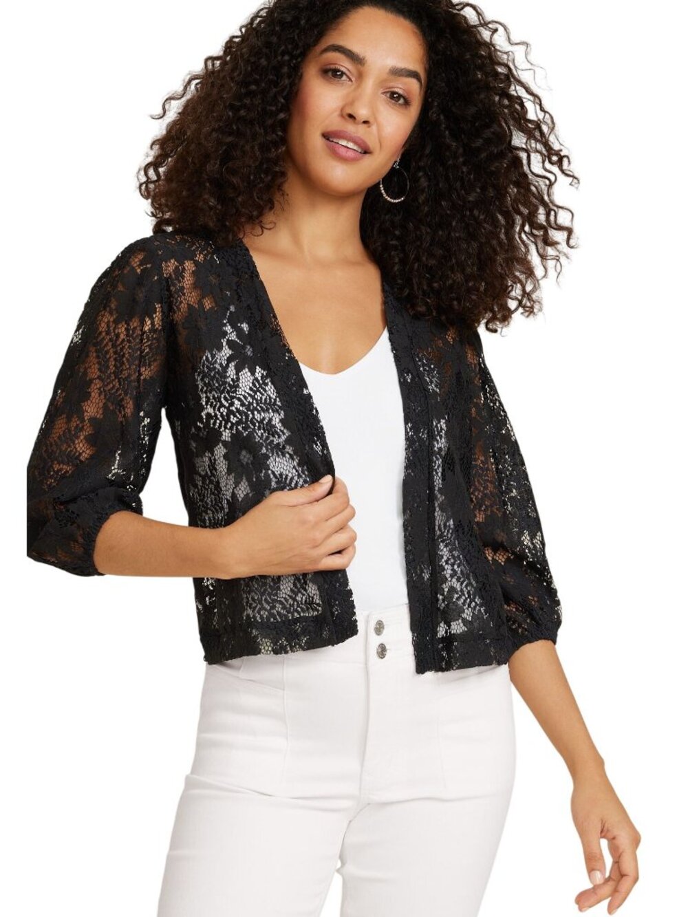 Maurices Cropped Cardigan Small Floral Lace Open Front Quarter Sleeve Whimsigoth